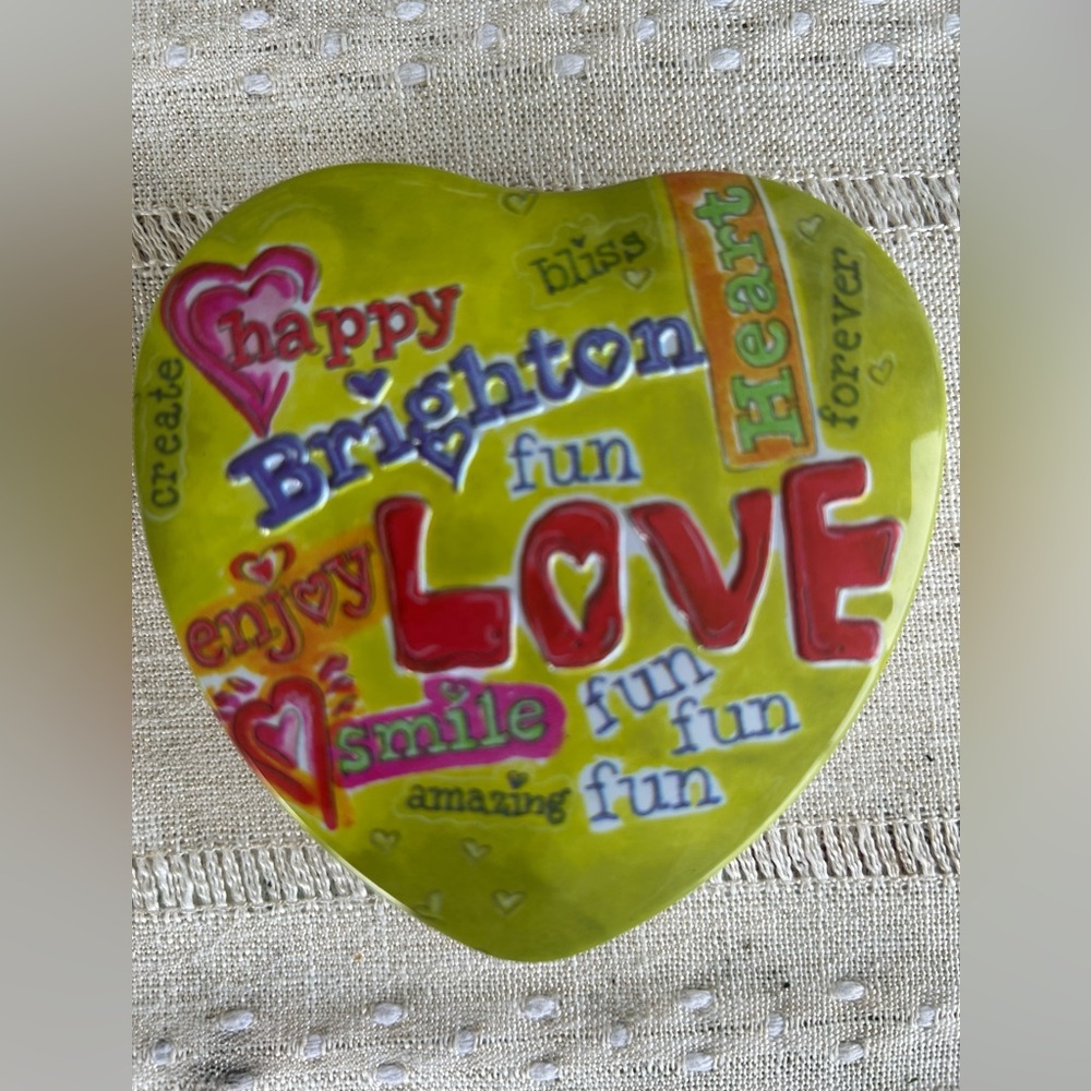 BRIGHTON “FUN,LOVE,SMILE” HEART SHAPED TIN. NWOT used for jewelry